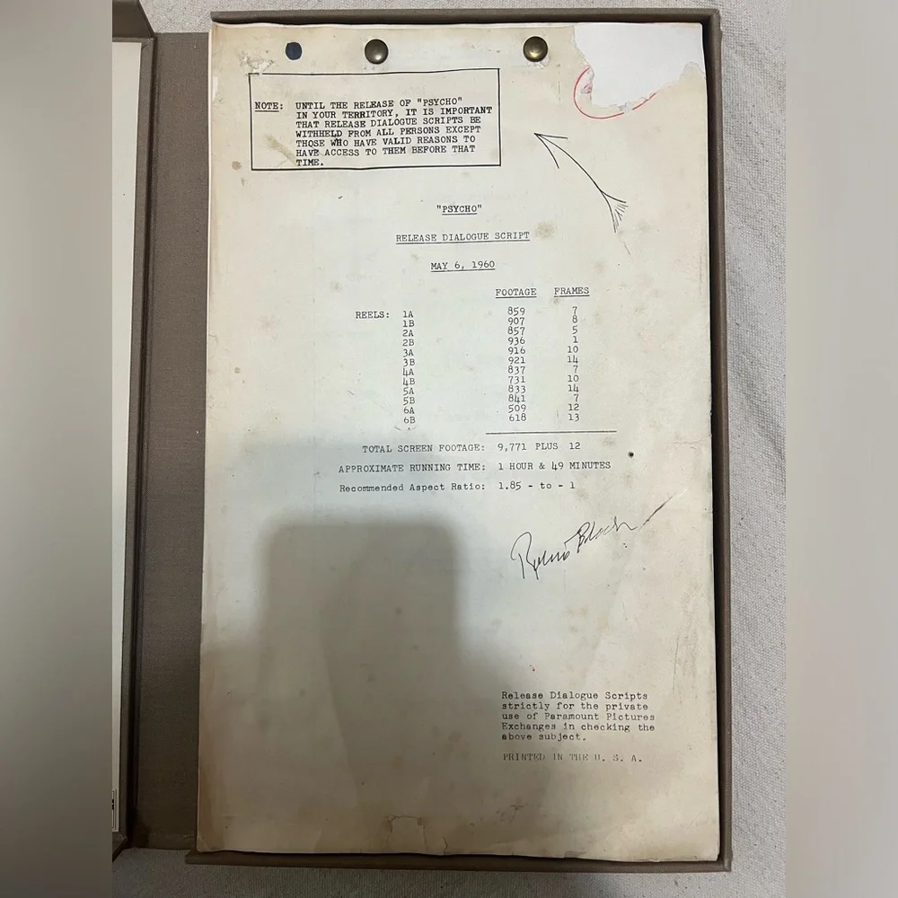 ❌SOLD❌Original Psycho Dialogue Movie Script Signed By Book Author Robert Bloch - Picture 1 of 14